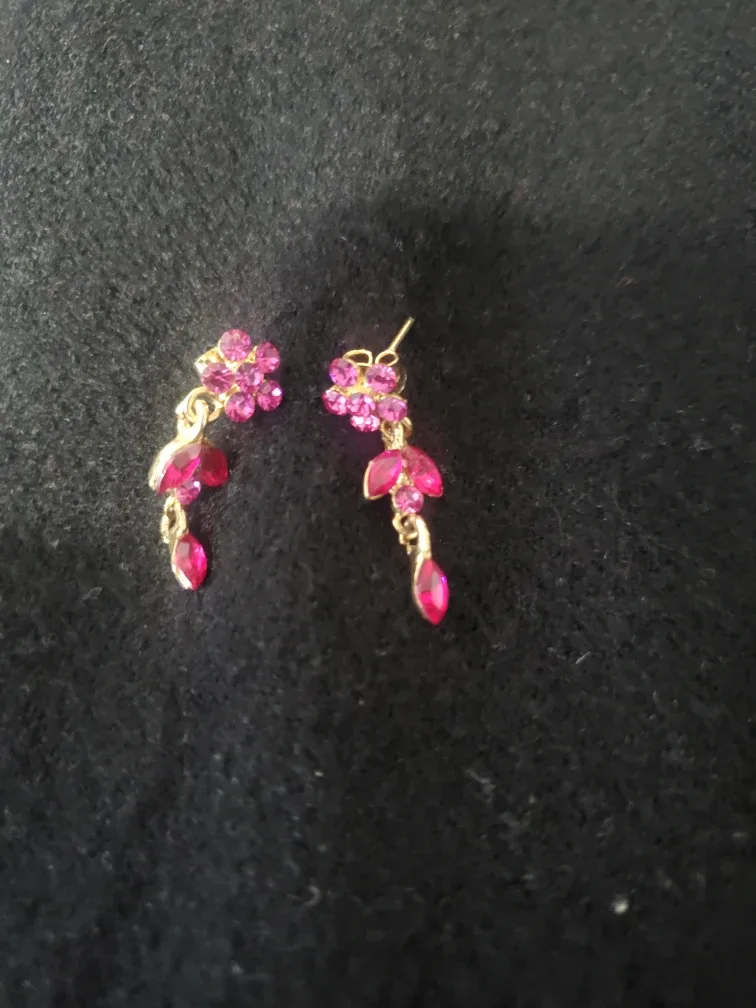 Pink Flower Drop Earrings