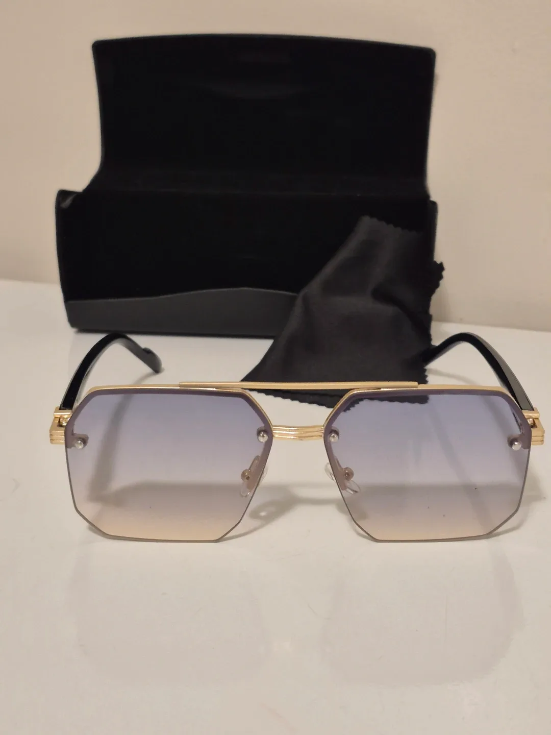 Gold Frame Octagon Sunglasses with Black Case #Cleanout