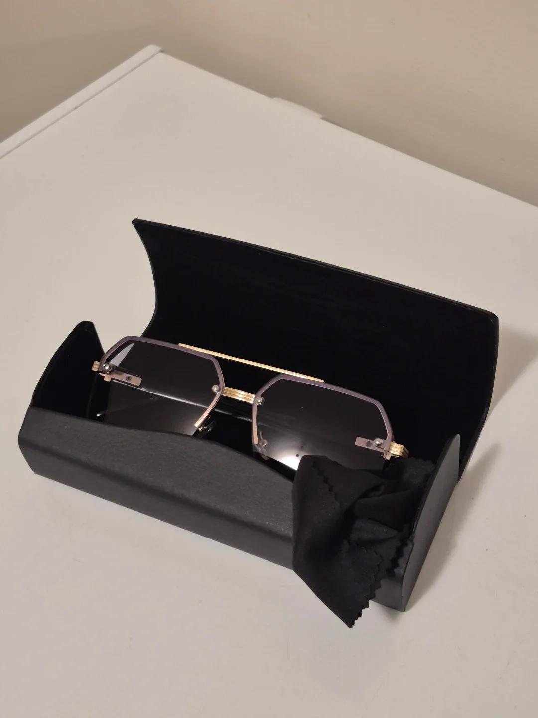 Gold Frame Octagon Sunglasses with Black Case #Cleanout image indicator(4)