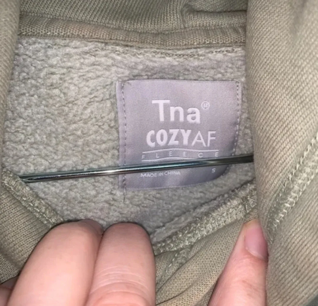 Women's Sage Green Cropped Tna COZYAF Fleece Hoodie - Size S image indicator(3)