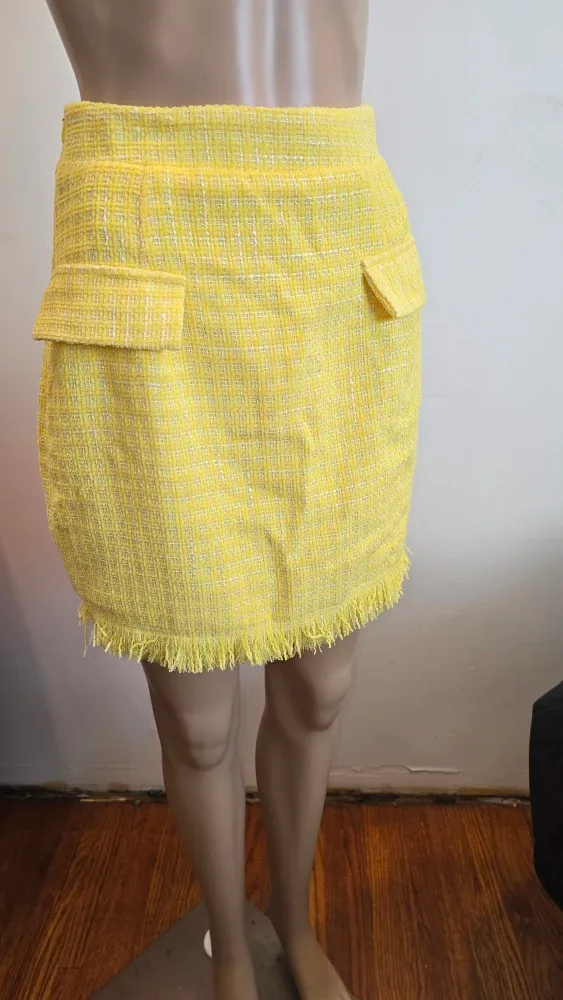 Yellow tweed Skirt S #Cleanout