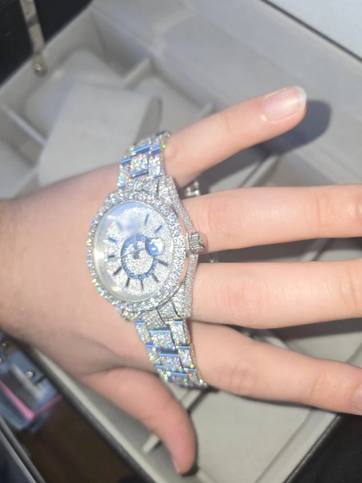 Moisanitte Iced Out Watch comes with Box and papers