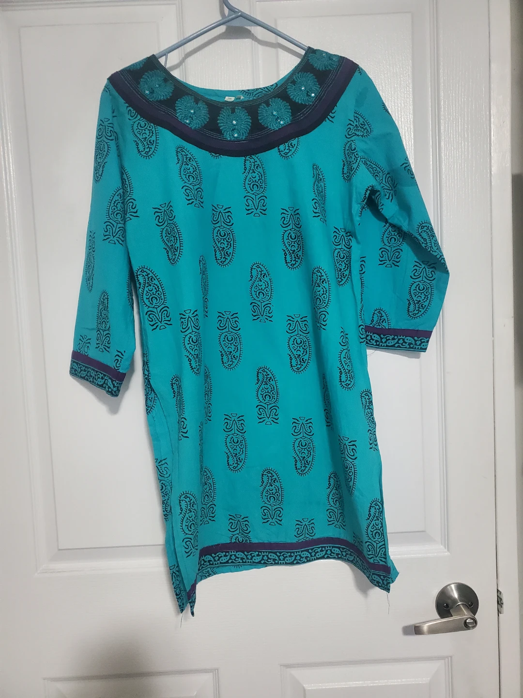 Indian Kurits: Teal Paisley Print Tunic Top