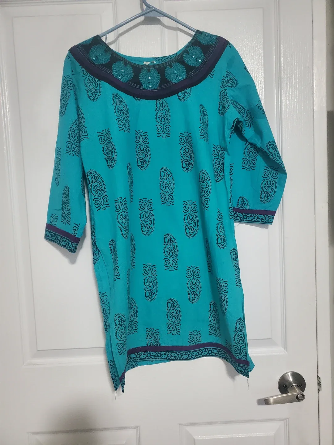 Indian Kurits: Teal Paisley Print Tunic Top