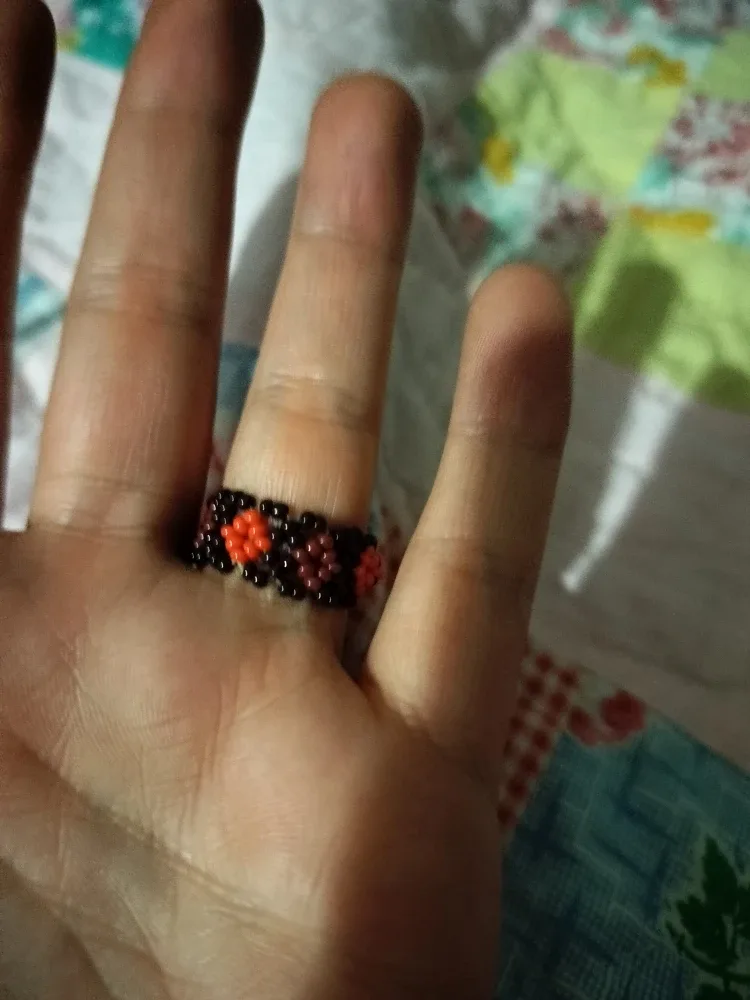 Handmade Beaded Ring - Red & Black image indicator(2)