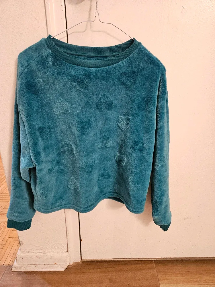 Teal Heart Patterned Fleece Pullover