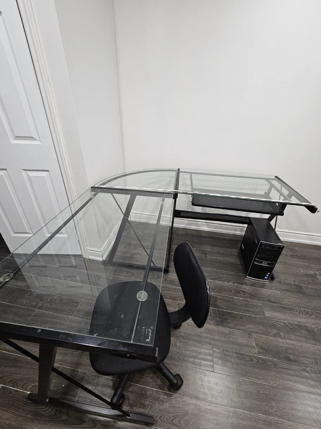L-shaped Glass Corner Desk with Black Frame