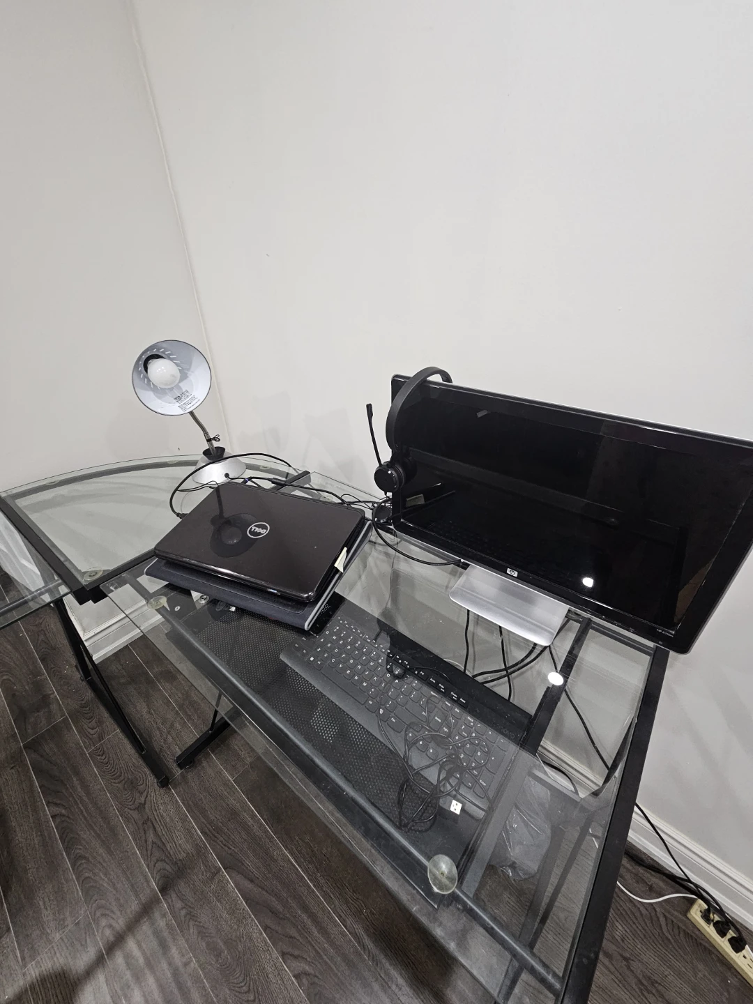 L-shaped Glass Corner Desk with Black Frame - photo 3