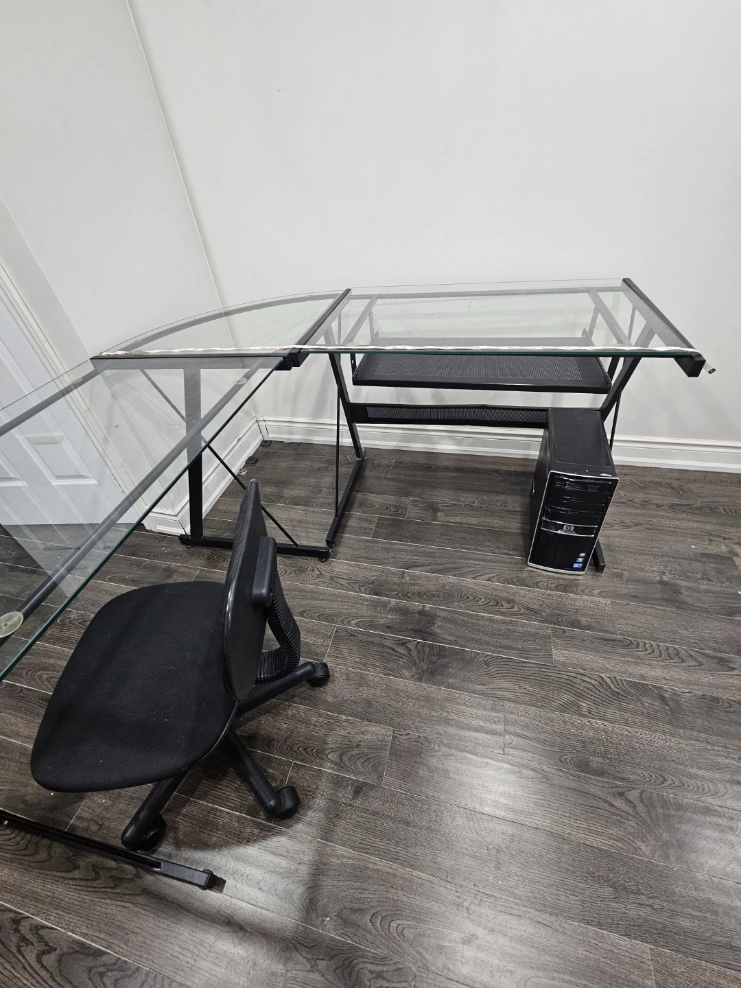 L-shaped Glass Corner Desk with Black Frame - photo 4