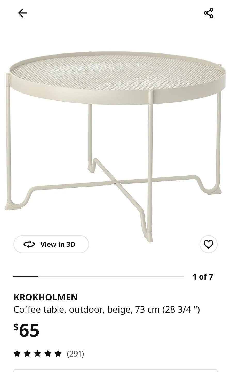 IKEA KROKHOLMEN Beige Outdoor Coffee Table image indicator(4)