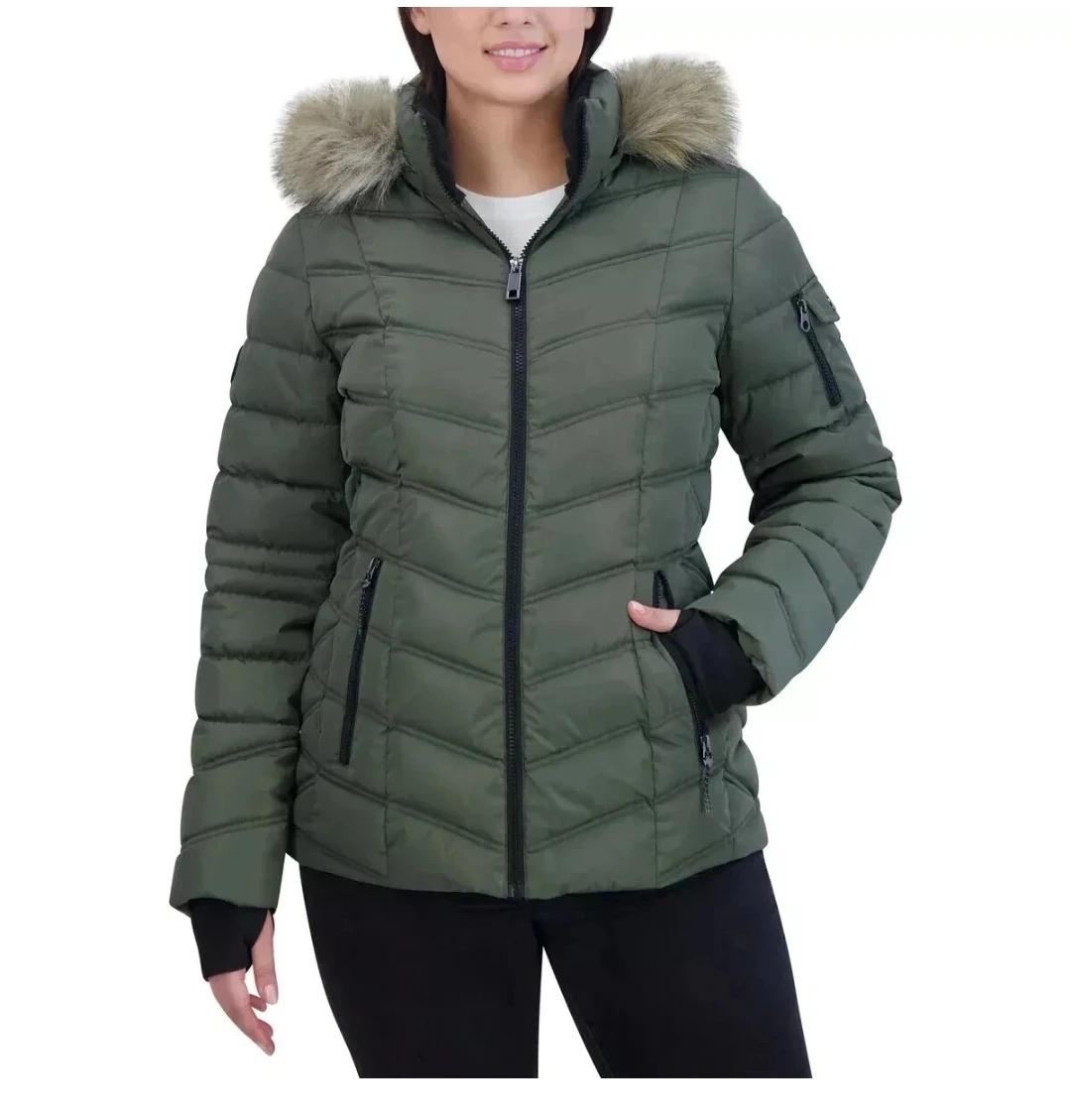 Nautica Insulated Wind Resistant Faux Fur Trim Jacket Puffer XL