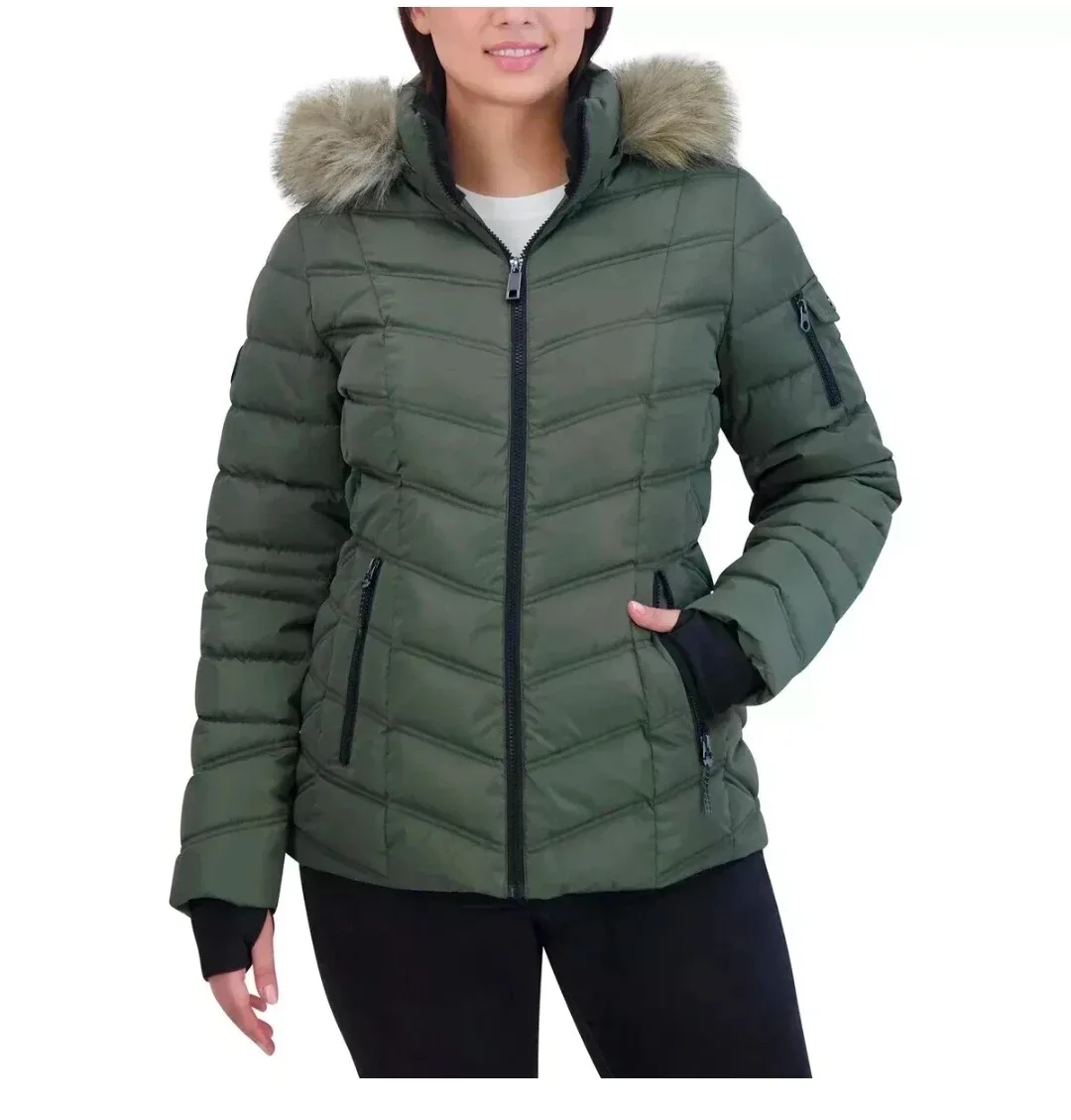 Nautica Insulated Wind Resistant Faux Fur Trim Jacket Puffer XL