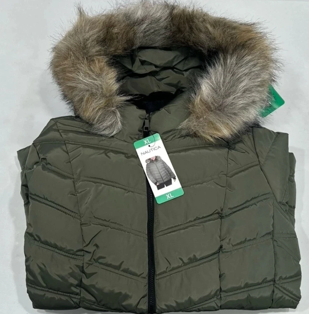 Nautica Insulated Wind Resistant Faux Fur Trim Jacket Puffer XL - photo 2