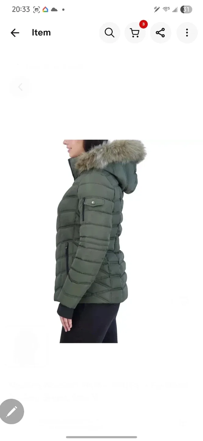 Nautica Insulated Wind Resistant Faux Fur Trim Jacket Puffer XL image indicator(3)