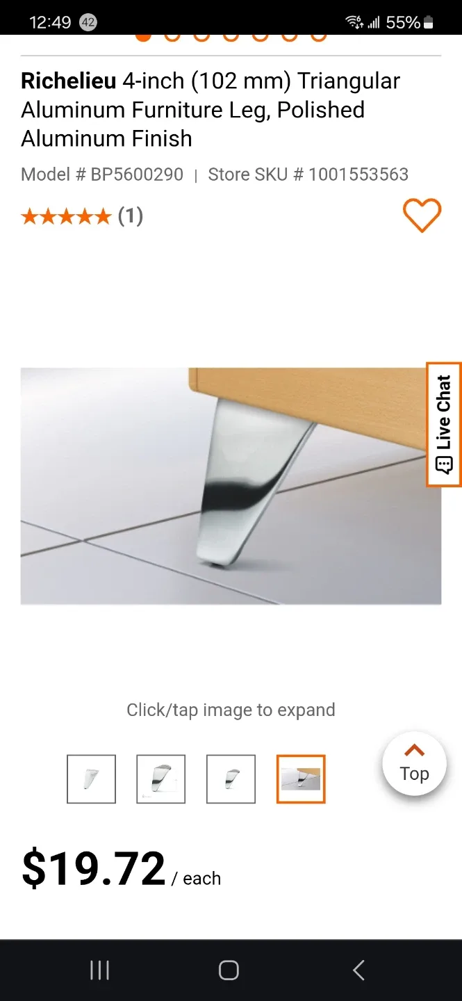 Richelieu 6-inch Aluminum Furniture Leg