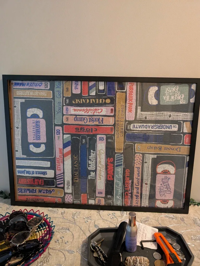 2 Framed Art (VHS Tape Puzzle A Poster) & Egg Rug