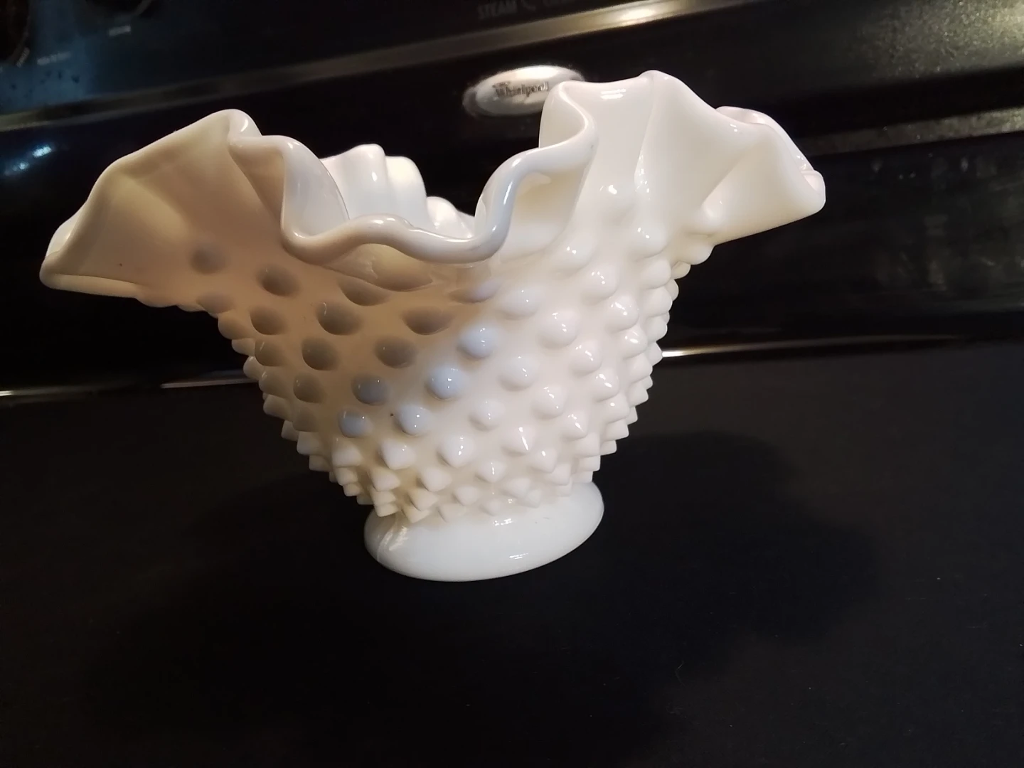 Fenton Milk Glass Hobnail Ruffled Bowl