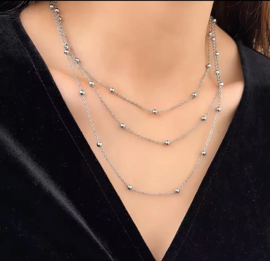 Layered Silver Tone Beaded Necklace