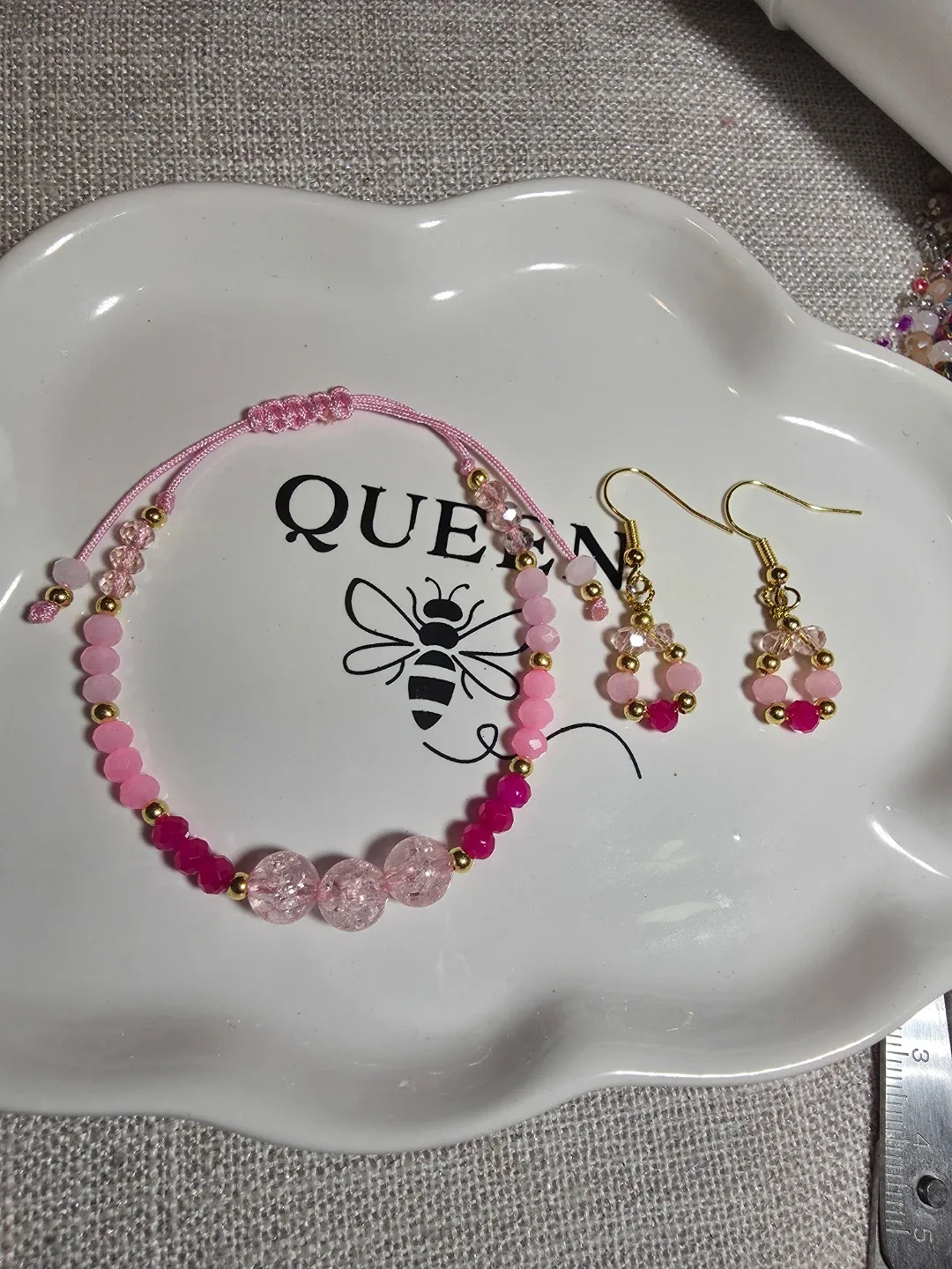 Pink Beaded Bracelet & Earring Set