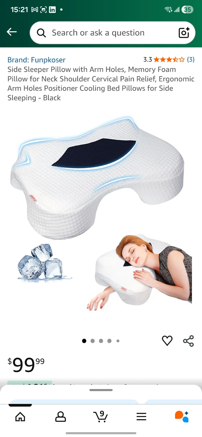 Funpkoser Side Sleeper Pillow with Arm Holes