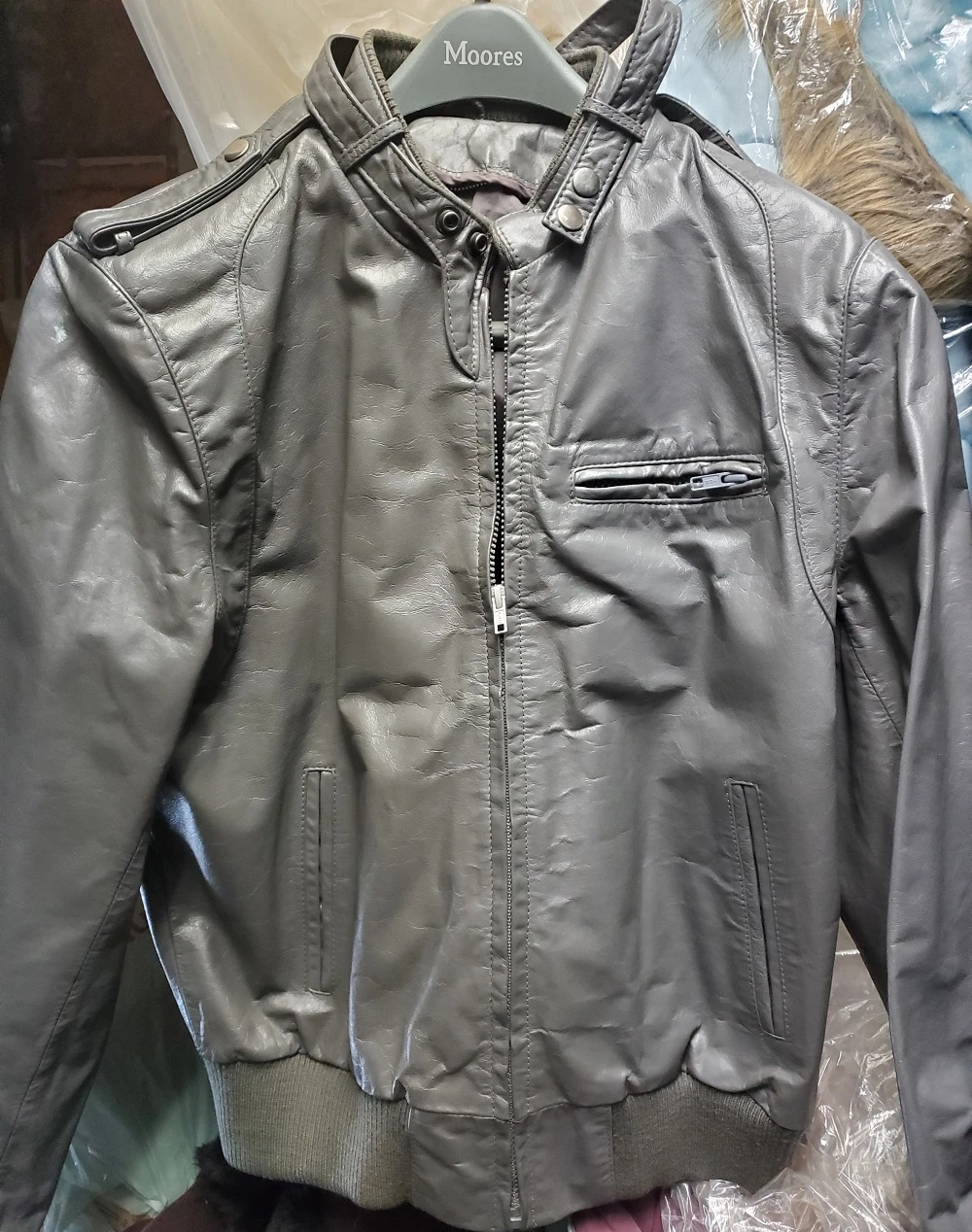Vintage men's grey leather jacket