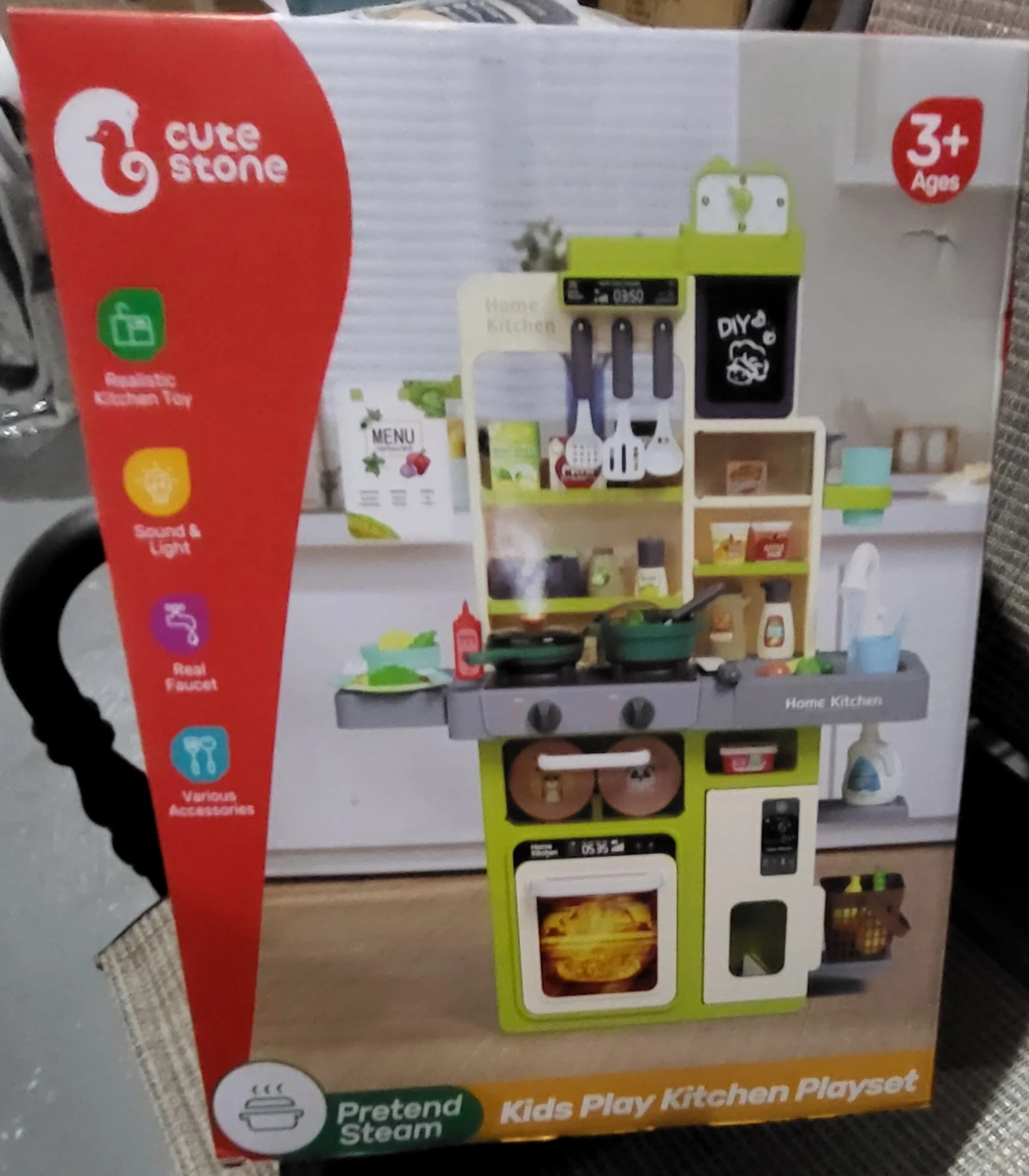 Cute Stone Pretend Steam Kids Play Kitchen Playset, 3+