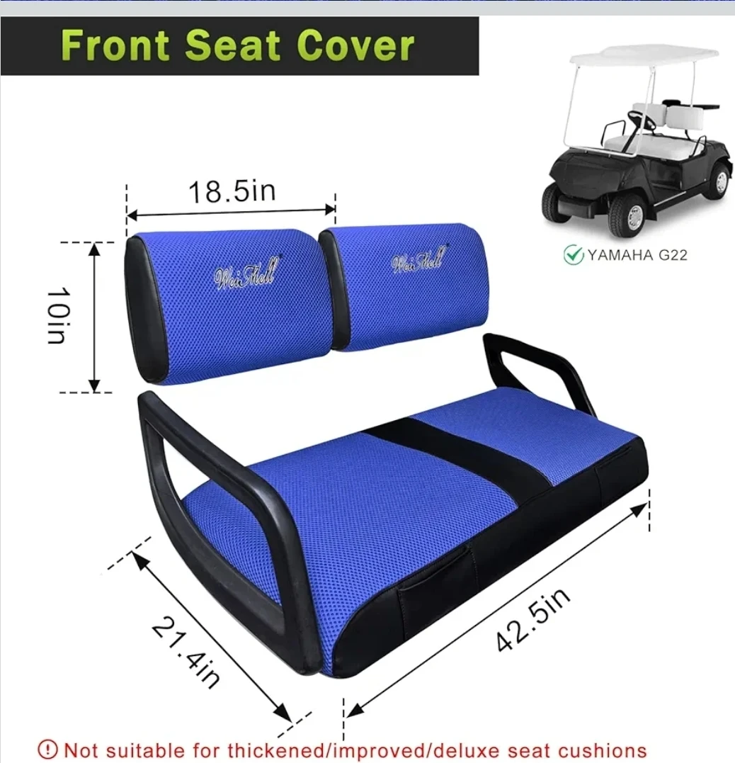 Golf Cart Front Seat Covers – Yamaha G2–G22 | Black & Blue - photo 5