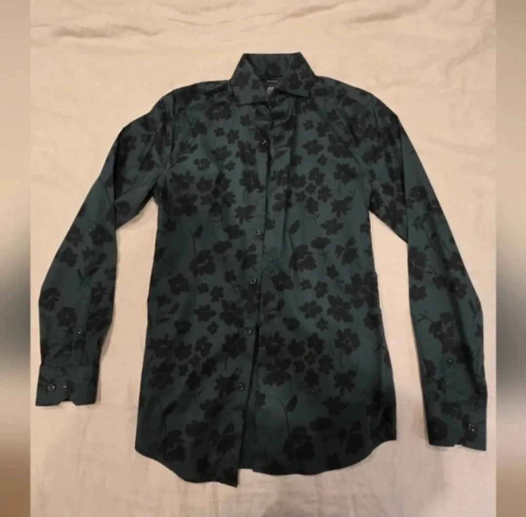 Men's RW&CO. Slim Fit Green Floral, Non-Iron Shirt
