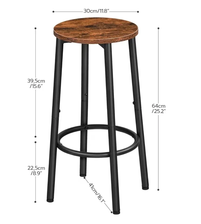 A SET OF 2 HOOBRO Rustic Brown Bar Stool New