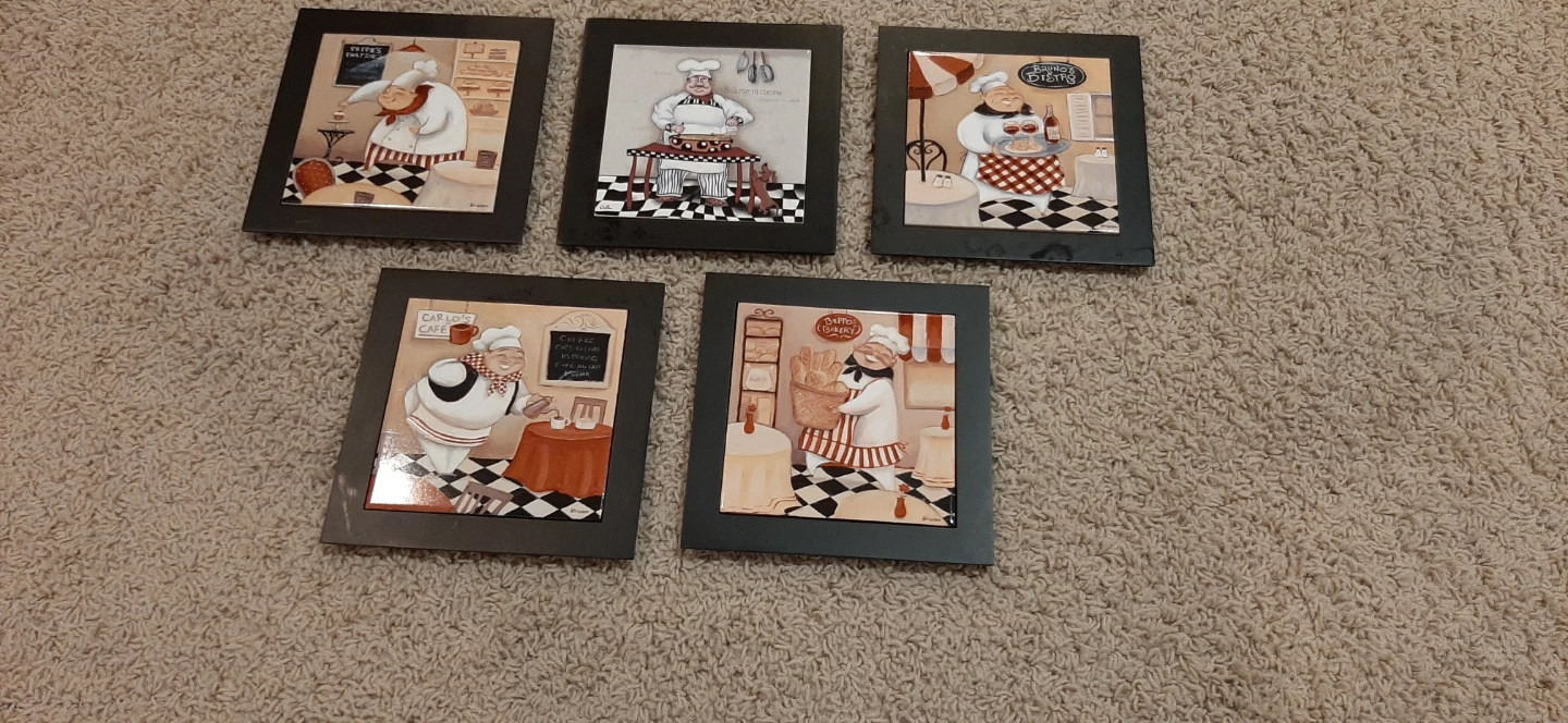 5 Chef-Themed Wall Art Tiles or Trivets - photo 2
