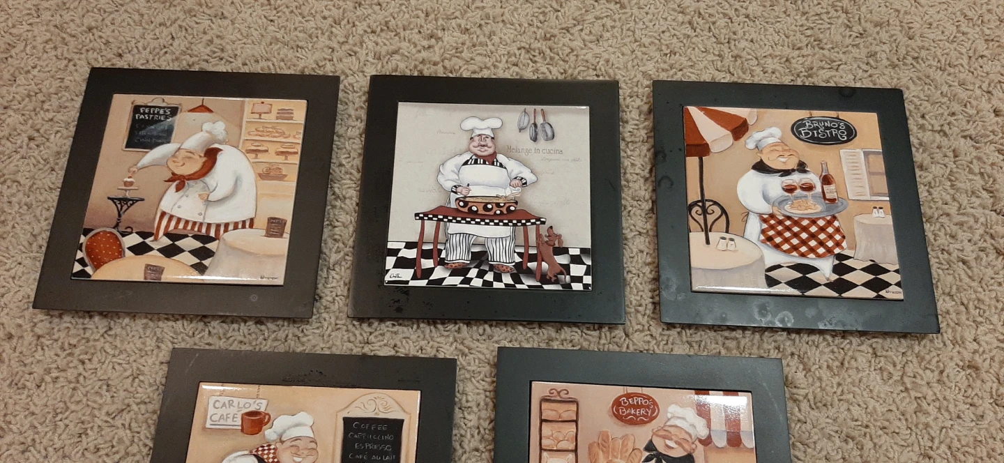 5 Chef-Themed Wall Art Tiles or Trivets - photo 3