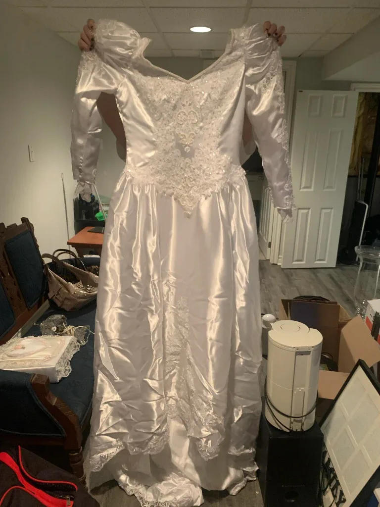 White Wedding Dress - Long Sleeve size 12