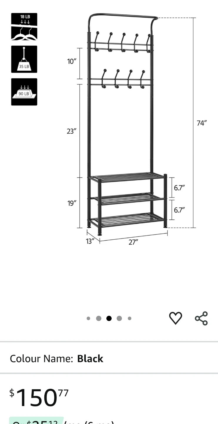 Black Hall Tree with Shoe Storage - photo 2
