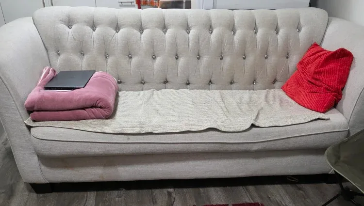 Beige Sofa with Button Tufting