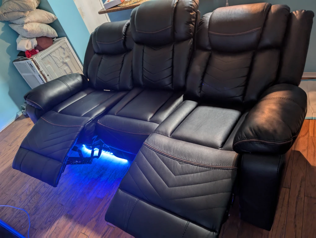 Black Leather Power Reclining Loveseat with Console - photo 3