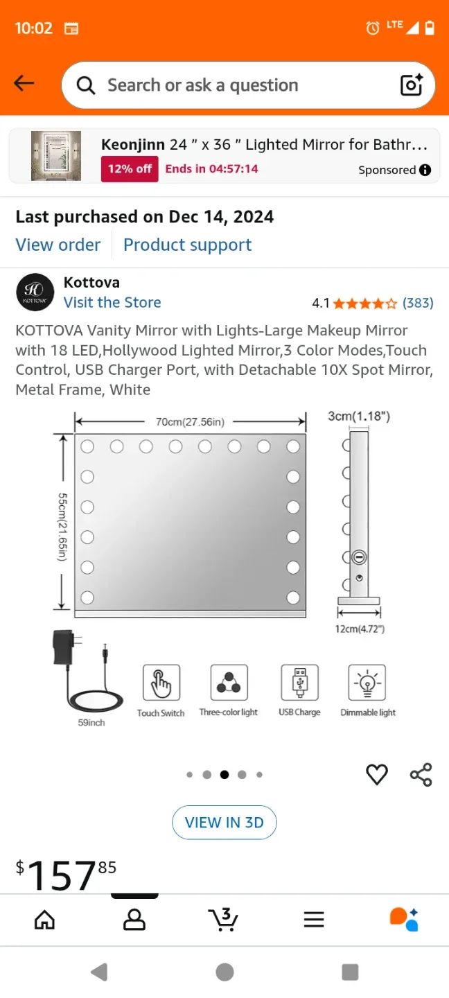 Kottova Vanity Mirror w/ Lights, Large, White image indicator(2)