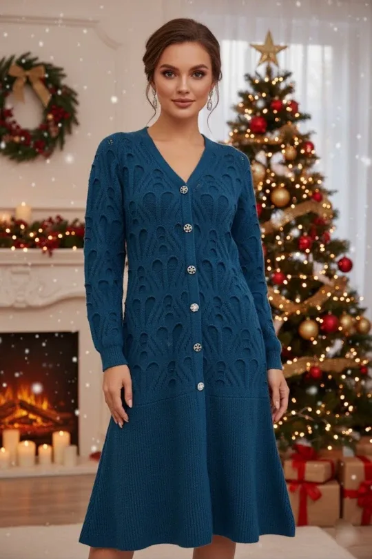 Blue Knit Elegant Dress
