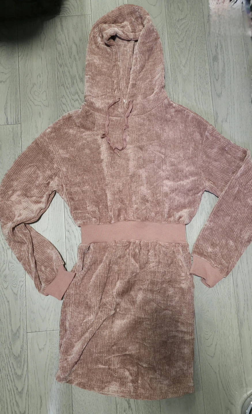 Burgundy or Pink Velvet Hoodie Dress