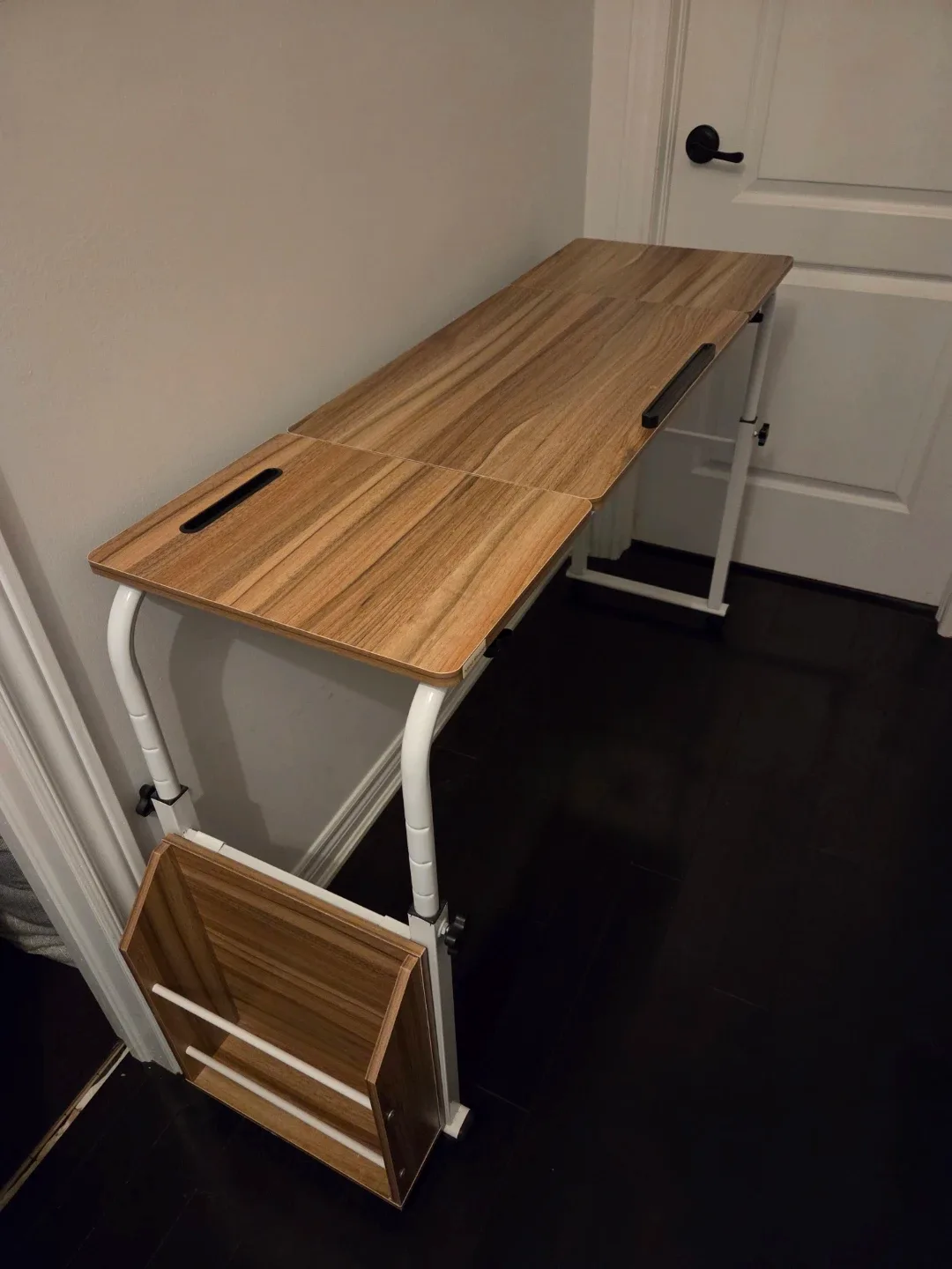 Adjustable mobile over bed table