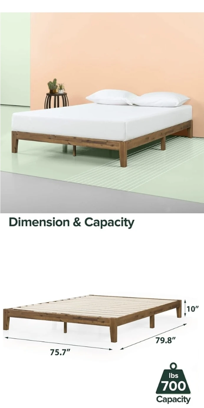 Zinus Wood King Size Bed Frame + Free Mattress
