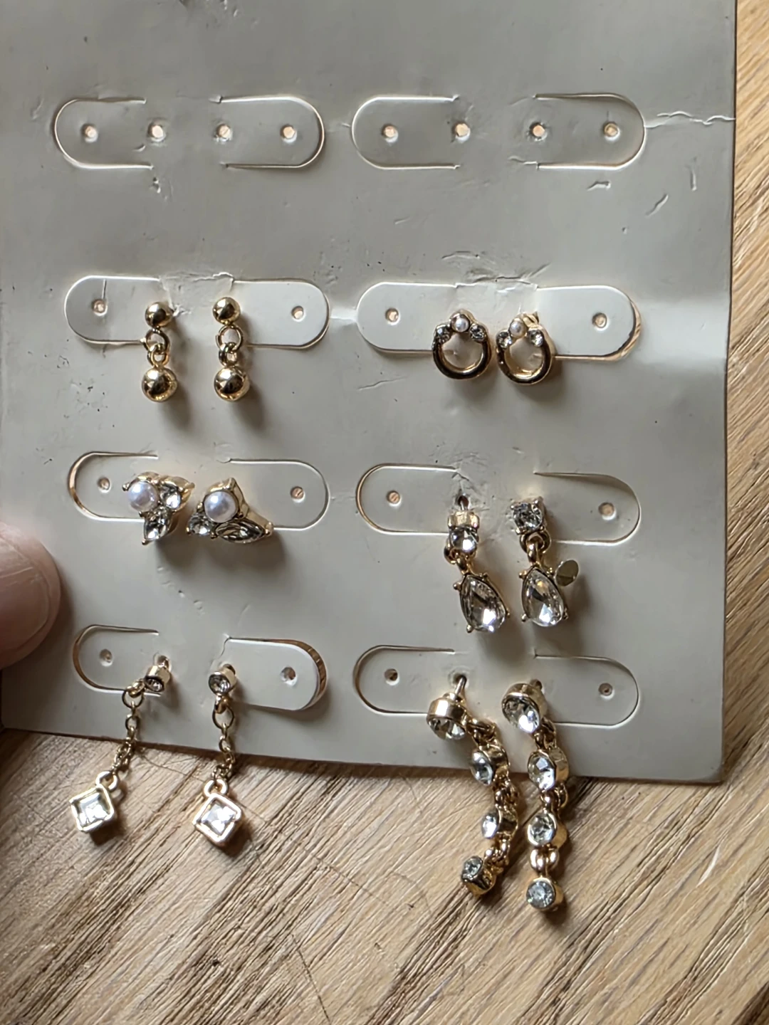 Set of 6 Pairs of Gold Rhinestone Earrings