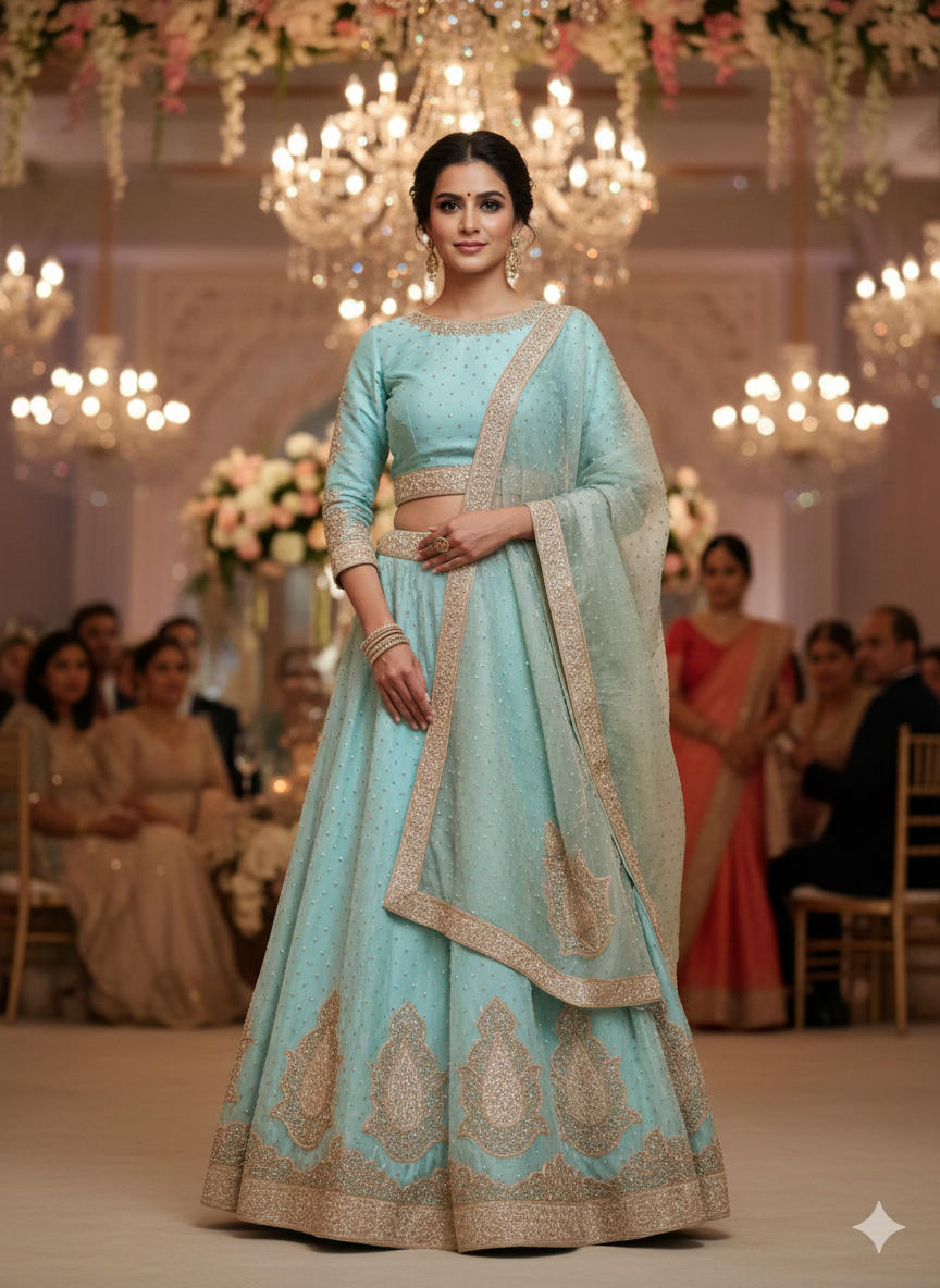 Light Blue Lehenga Choli Set - photo 2