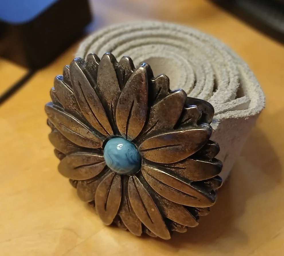 Buffalo Leather Belt with Floral Buckle image indicator(5)