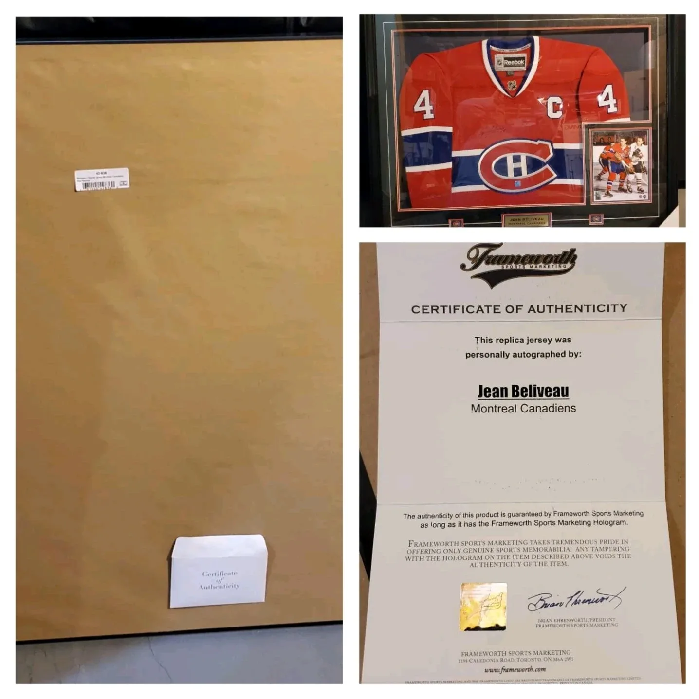 Framed Jean Beliveau Canadiens Jersey - Autographed