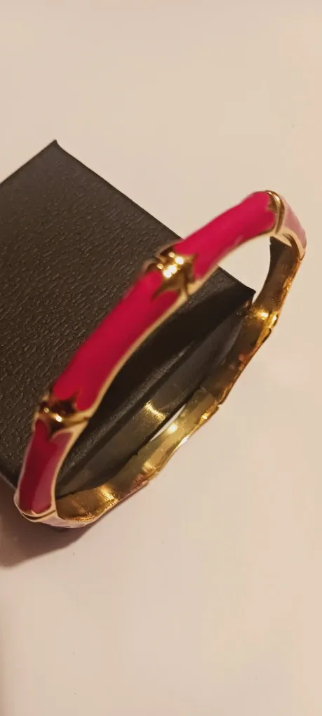 SALE $5 !! FORNASH Signed Pink Enamel Gold Bangle Bracelet image indicator(3)