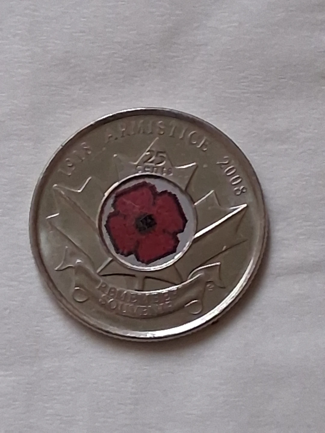 2008 Canadian 25-cent coloured poppy coin