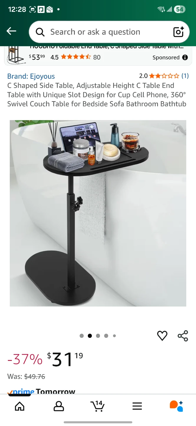 Ejoyous Adjustable Height C Table - Black - photo 3