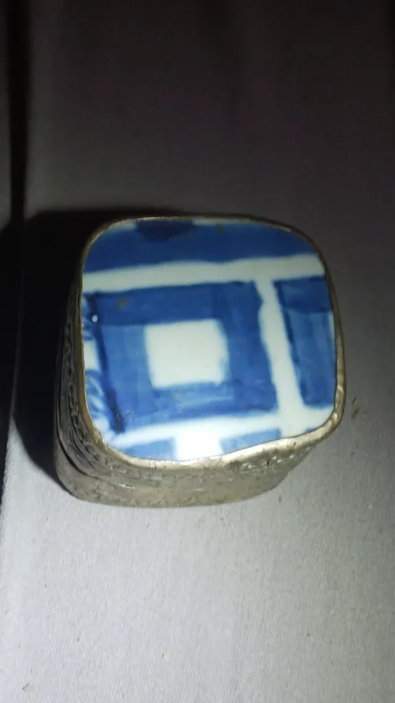 Vintage Trinket Box with Blue and White Ceramic Lid
