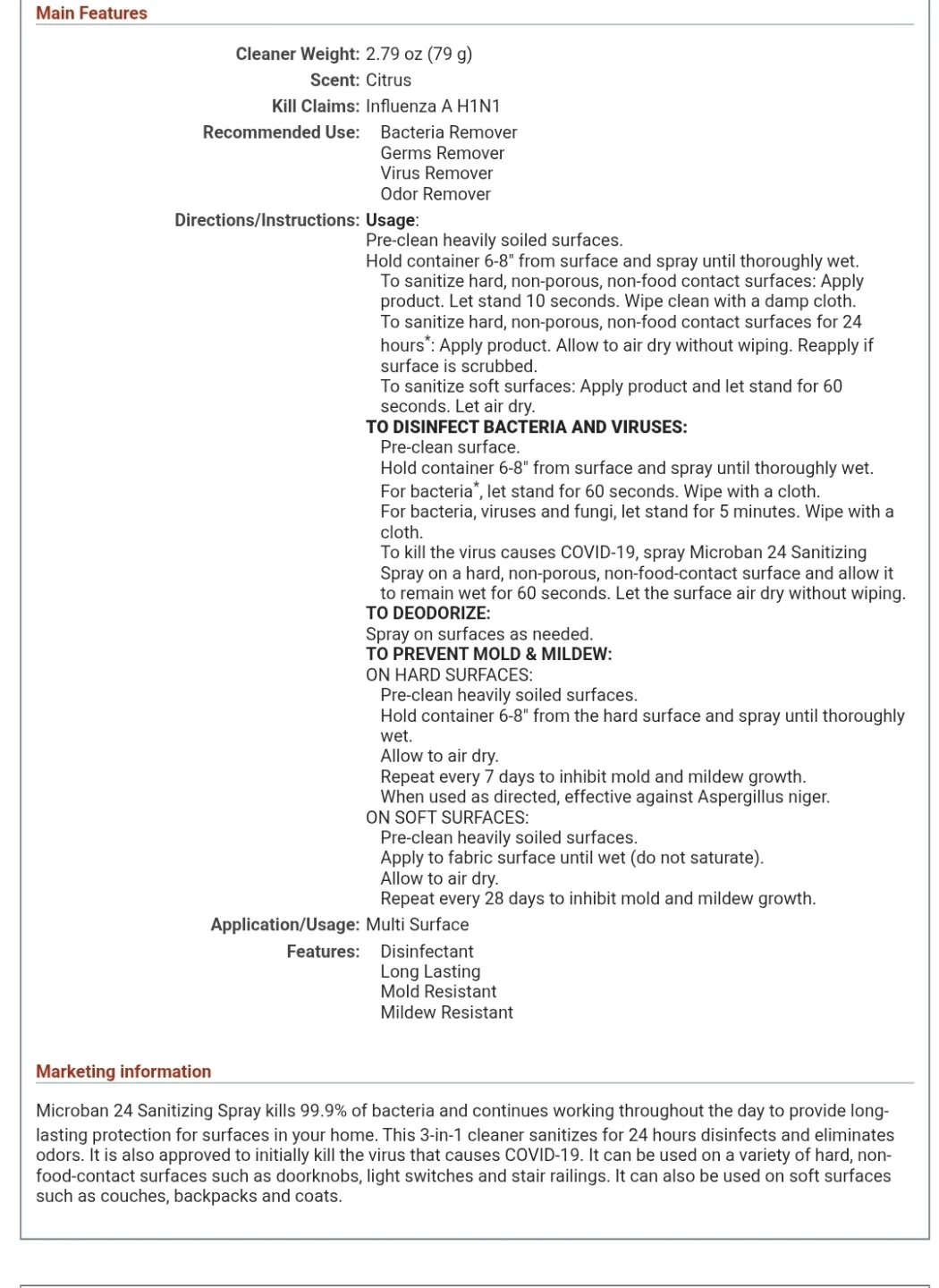 Brand New Microban Professional Sanitizing Spray, Citrus Scent - photo 2