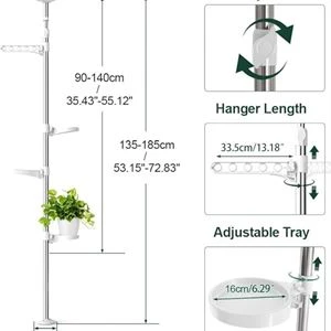 Hershii® Tension Pole Plant Shelving Unit - 1 Hook - 3 Trays - photo 2